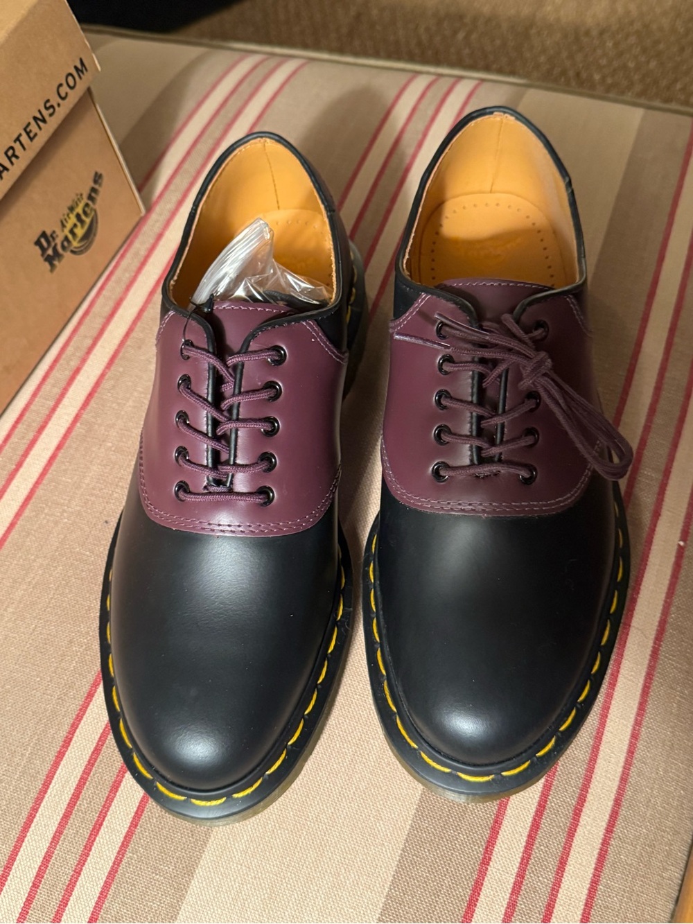 Dr. Martens Black and Burgundy Two-Tone Oxford Shoes (Unisex)